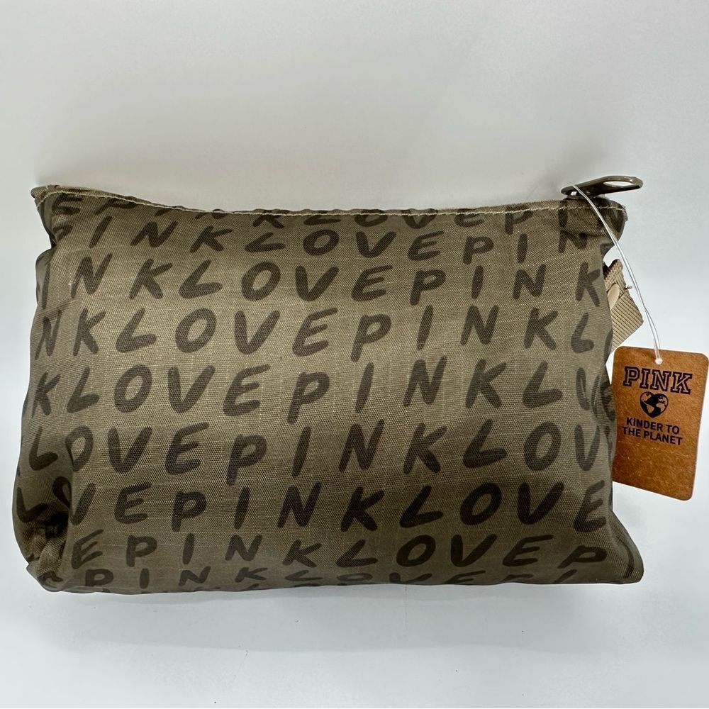 NEW NWT VICTORIA'S SECRET Love Pink Large Weekender Tote Folding Bag Green Logo - Picture 3 of 8